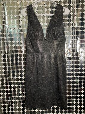 Ed Young Shimmer Deep V Black Midi Dress
